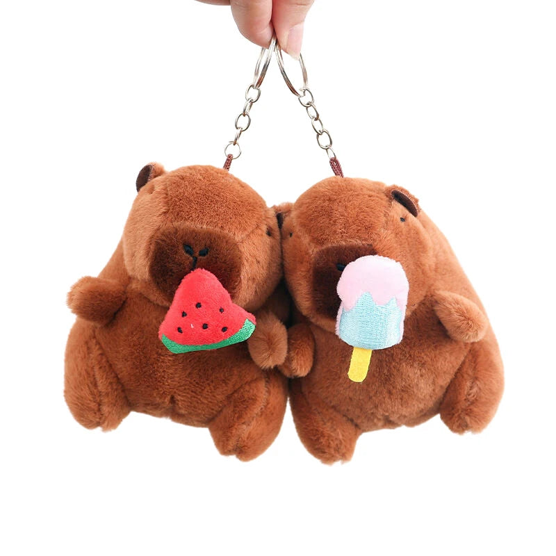 Cartoon Capybara Pendant Plush Toy Pull String Ice Cream Strawberry Doll Bag Hanging Ornaments Keychain Desktop Decoration