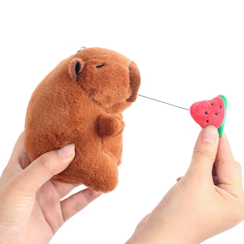 Cartoon Capybara Pendant Plush Toy Pull String Ice Cream Strawberry Doll Bag Hanging Ornaments Keychain Desktop Decoration