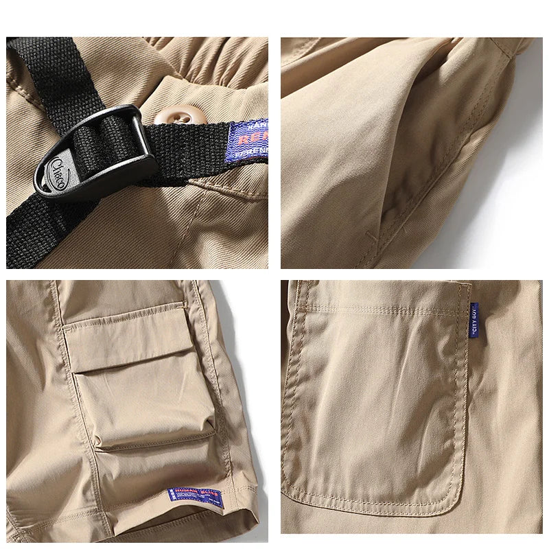 2024 Men New Summer Solid Color Multiple Pockets Cargo Shorts Fashion Simplicity Loose Fitting Outdoors Motion Short Men