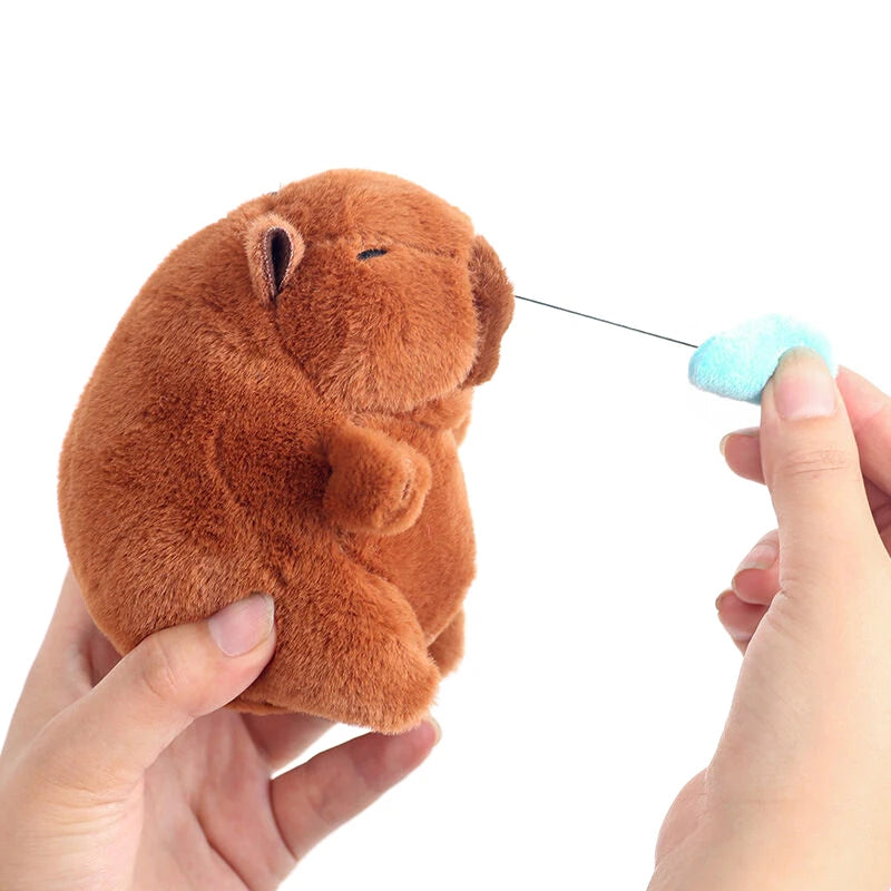 Cartoon Capybara Pendant Plush Toy Pull String Ice Cream Strawberry Doll Bag Hanging Ornaments Keychain Desktop Decoration