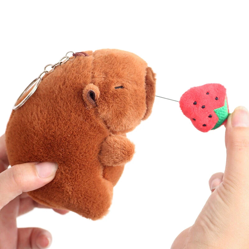 Cartoon Capybara Pendant Plush Toy Pull String Ice Cream Strawberry Doll Bag Hanging Ornaments Keychain Desktop Decoration