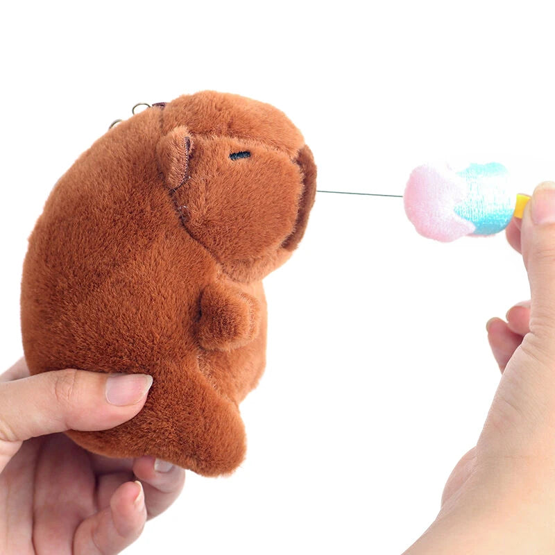 Cartoon Capybara Pendant Plush Toy Pull String Ice Cream Strawberry Doll Bag Hanging Ornaments Keychain Desktop Decoration