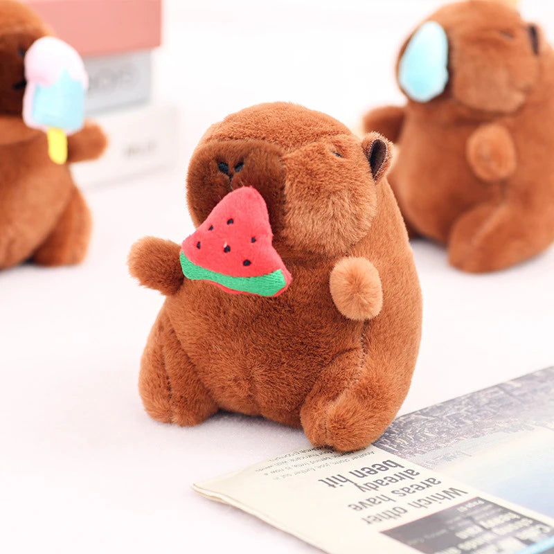 Cartoon Capybara Pendant Plush Toy Pull String Ice Cream Strawberry Doll Bag Hanging Ornaments Keychain Desktop Decoration