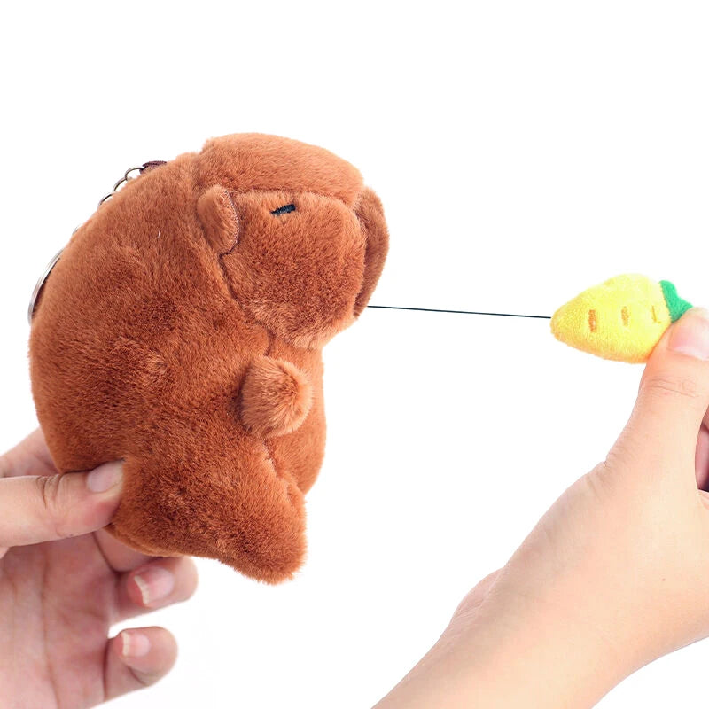 Cartoon Capybara Pendant Plush Toy Pull String Ice Cream Strawberry Doll Bag Hanging Ornaments Keychain Desktop Decoration